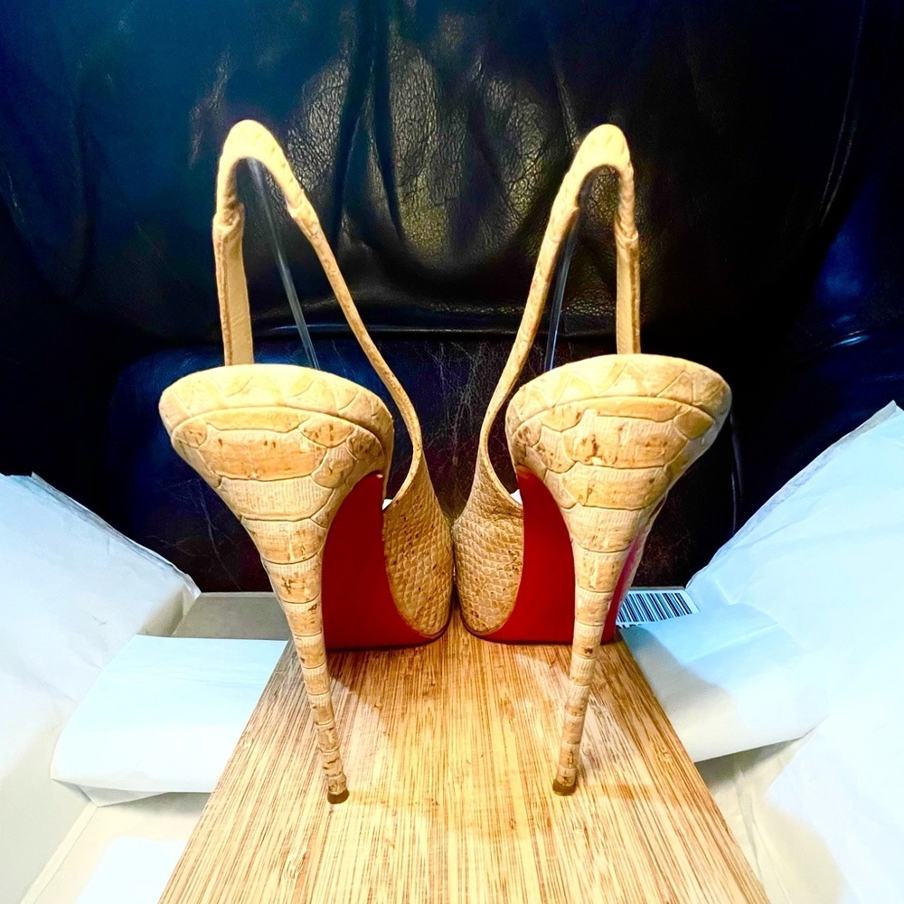 Christian Louboutin Private Number 120 python skin cork Anemone collection 38.5 - Picture 9 of 11